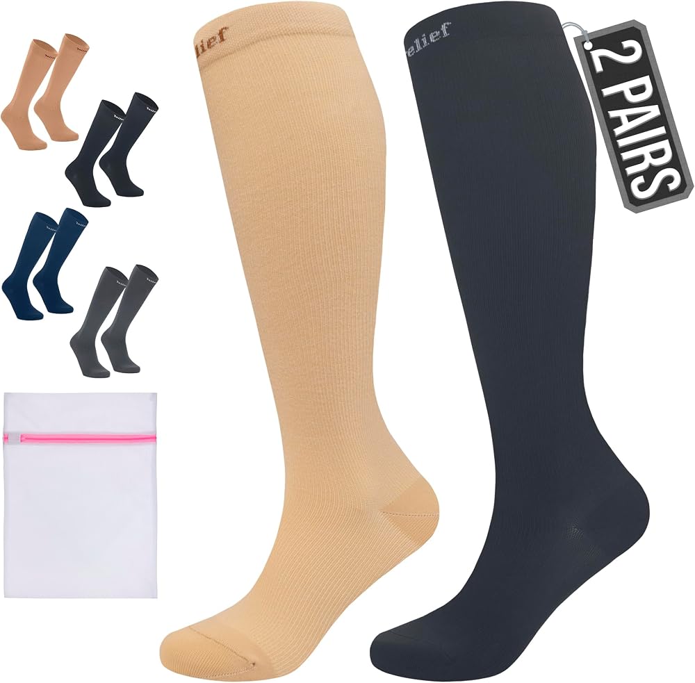 360 RELIEF 3XL Compression Socks 15-20 mmHg Beige Black + Laundry Bag