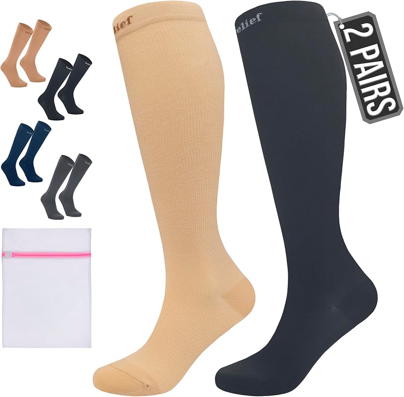 360 RELIEF 3XL Compression Socks 15-20 mmHg Beige Black + Laundry Bag
