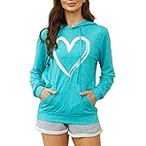 Women's Hoodies Pullover Cute Heart Sweatshirts Long Sleeve Tops with Pockets