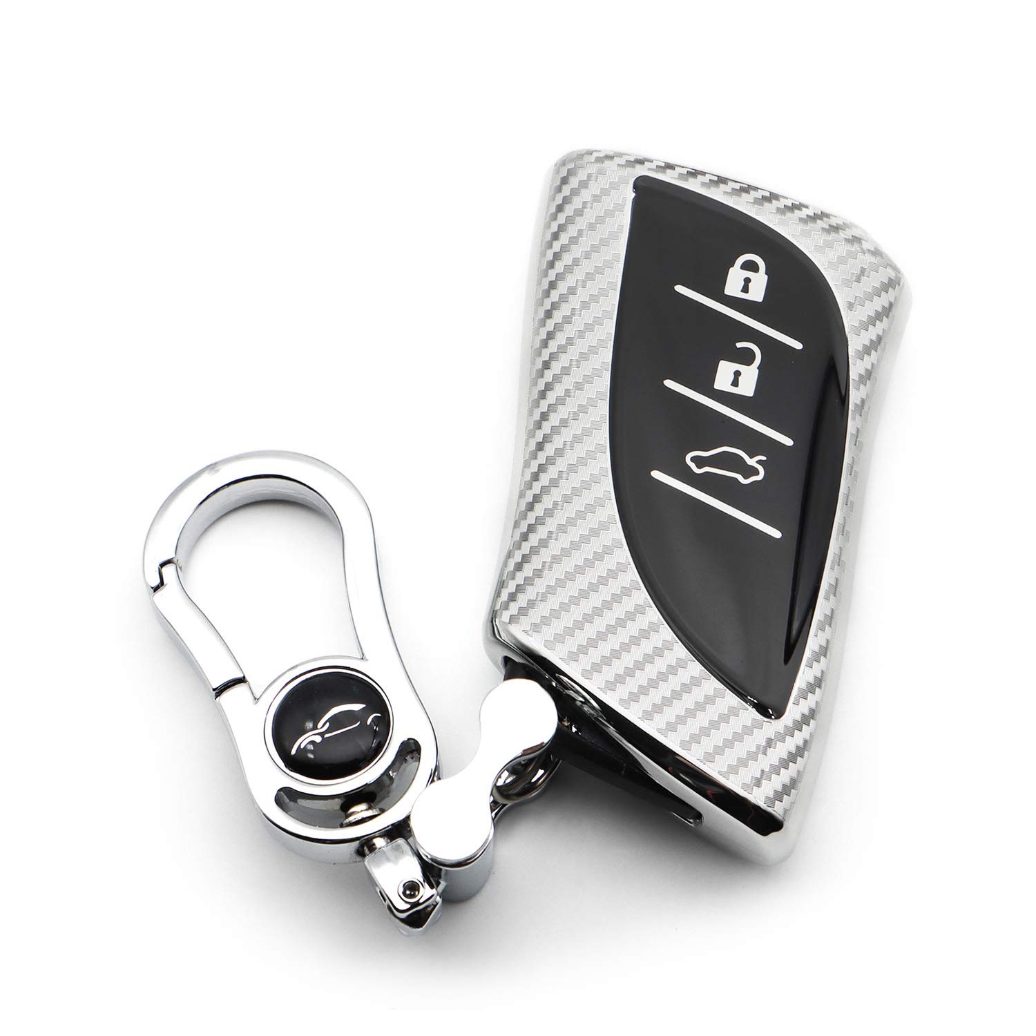 M.JVisun Soft Carbon Fiber Finish Car Key Fob Cover For Lexus ES200 ES250 ES260 ES300h ES350 GX460 LC500 LC500h LS350 LS500 LS500h LX600 NX300h UX200 UX250h UX260h TPU Case With Keychain - Silver