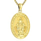 LOOVE S925 Sterling Silver Miraculous Medal Necklace for Women Men Catholic Virgin Mary Charm Pendant Necklace Blessed Mother Pendant Christian Jewelry