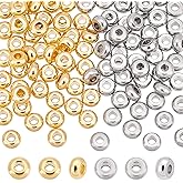 UNICRAFTALE 100pcs 2 Colors 4mm Tiny Flat Round Spacer Beads Stainless Steel Beads Bead Metal Bead Smooth Beads for Jewelry Making Findings Golden and Stainless Steel Color