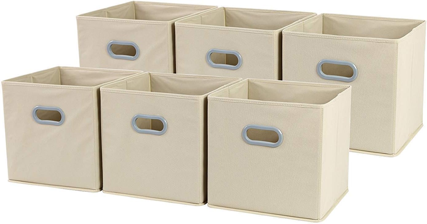 Foldable Cloth Storage Cube Basket Bins Organizer Containers Drawers, 6 Pack, Beige,12"x12"x12"