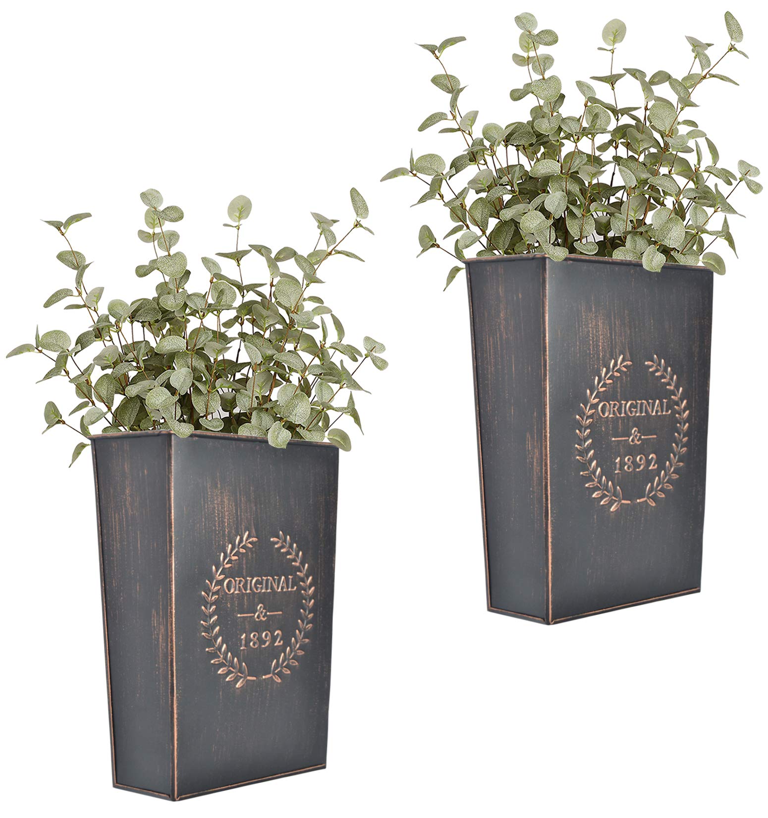 Photo 1 of LESEN Rustic Metal Wall Planter Country Home Hanging Wall Vase Pocket for Plants or Flower Indoor or Outdoor Farmhouse Wall Decor,Set of 2