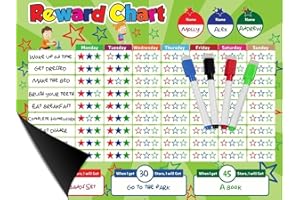 DASKID Magnetic Behavior/Star/Reward Chore Chart, One or Multiple Kids, Toddlers, Teens 17" x 13", Premium Dry Erase Surface, Flexible Chart with Full Magnet Backing for Fridge, Teaches Responsibility!