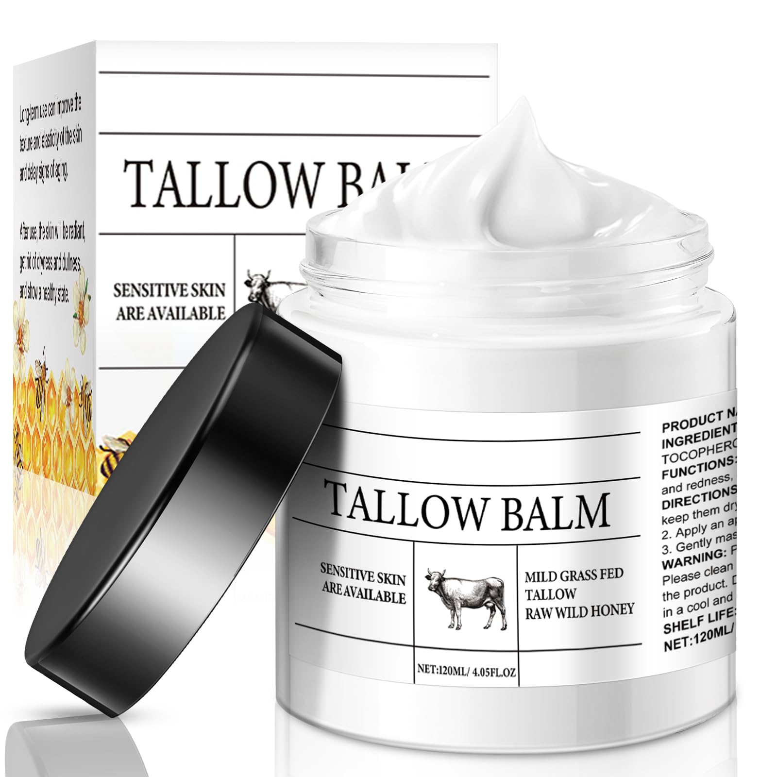 Photo 1 of -Fed Beef Tallow for Skin, Organic Beef Tallow for Face 4 Oz., Whipped Tallow And Honey Balm, Deep Moisturizing For Face Cream, Unscented- Natural Skin Care for Body & Face Moisturizer