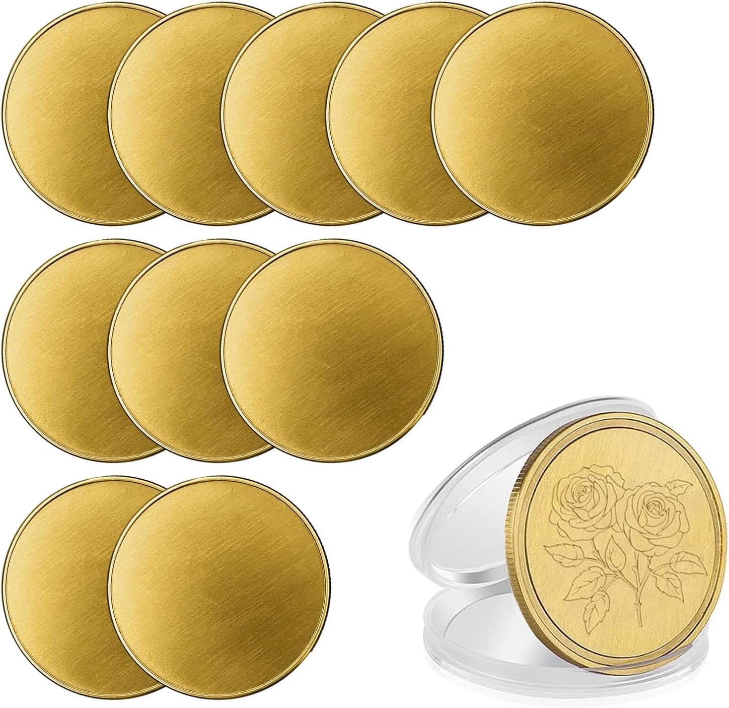 Photo 1 of 10 Pcs Brass Coins Blanks, 4mm Thickness Custom Challenge Coin, 40mm Threaded Edge, Acrylic Protection Box for Laser Engraving, DIY Gifts, Collection Supplies