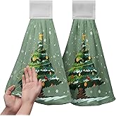 Kwlegh Christmas Xmas Tree Hanging Kitchen Towels Set of 2 Winter Cardinal Snow Hand Towel with Hanging Loop Snowy Snowflakes Star Dish Towel Soft Absorbent Bath Tie Towel for Bathroom Farmhouse Decor