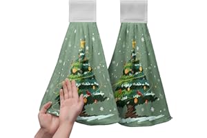Kwlegh Christmas Xmas Tree Hanging Kitchen Towels Set of 2 Winter Cardinal Snow Hand Towel with Hanging Loop Snowy Snowflakes Star Dish Towel Soft Absorbent Bath Tie Towel for Bathroom Farmhouse Decor