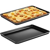 RimCereal 2 Pcs Rectangle Pizza Pan Carbon Steel Nonstick, Black, 17 Inch | Pre Seasoned Sicilian Baking Sheet, Grandma Style Rectangular for Oven, Hard Coat Square Compatible, Professional Dish