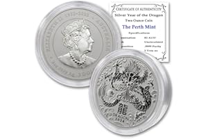 MINT STATE GOLD 2024 P 2 oz Silver Australian Lunar Series III Year of the Dragon Coin (in Capsule) Brilliant Uncirculated $2 Seller BU