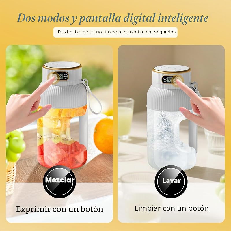 【Melhorado】Liquidificador portátil recarregável Fine Life Pro, novo liquidificador portátil de batidos de 1200ML com ecrã digital para legumes e frutas, dois modos, fácil de limpar, lâmina 3D-10, sem BPA — foto 4 de 8
