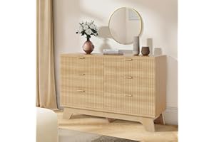 Garvee Spacious Storage Solution - 6 Drawer Dresser for Bedroom - 47" Wide Fluted Chest with Gold Handles - Large Organizer f