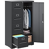 OPTYMIRA 4 Drawer Metal File Cabinet with 1 Door,Steel Storage Locker Cabinets for Employees,Home Office Black Filing Cabinets for Legal/Letter Size Files,Assembly Required