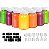HINGWAH 12 Pack 4 OZ Glass Shot Bottles with Caps, 120 ML Empty Wellness Juice Shot Bottles, Reusable Clear Glass Jars with Lids for Juice, Shots and Homemade Beverages