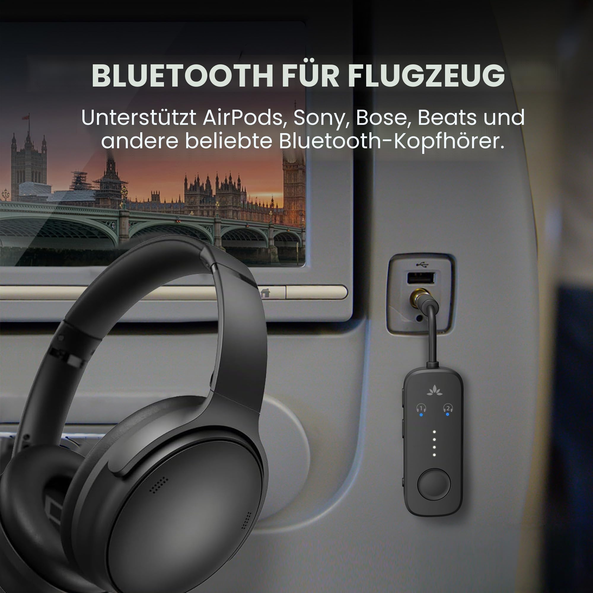 Avantree Relay - Flugzeug Bluetooth Adapter für 2 AirPods oder Kopfhörer 2