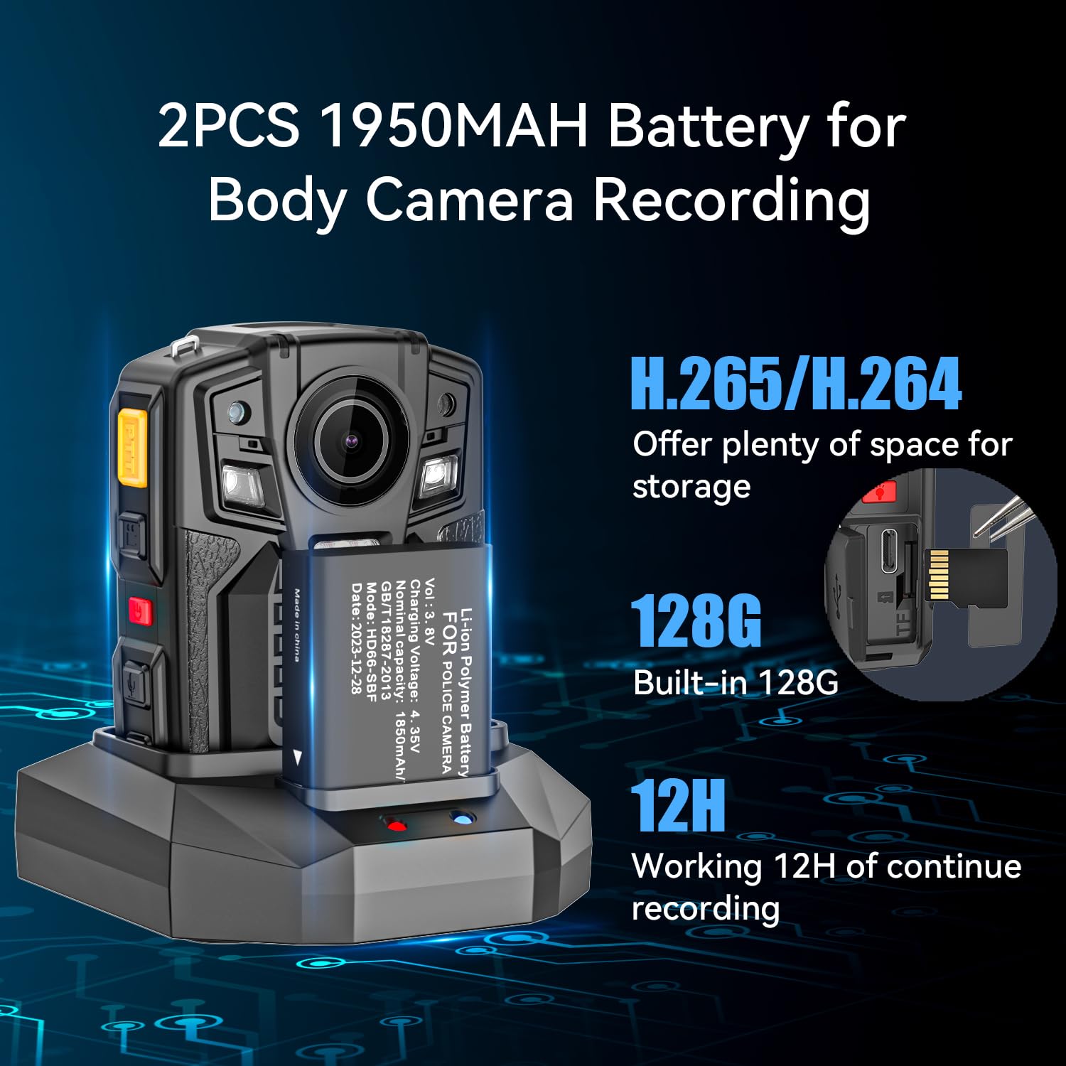 Tarkonn Body Camera with Audio and Video Recording, 4K/2160P Body Cam, 2PCS 1950MAH Batteries, Night Vision, GPS, 128G Bodycam, Police Body Worn Camera