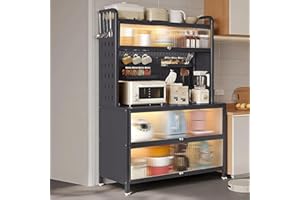 QEWYHGRY 5-Tier Bakers Rack for Kitchen, Kitchen Storage Cabinets with Flip Door, Microwave Stand with Storage, for Kitchen Hutch, Home, Office, Pantry, Garage, Black