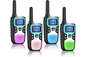 Wishouse Walkie Talkies for Kids Long Range,Xmas Birthday Gift for 4 5 6 7 8 9 10 Year Old Boys Girls,Camping Gear Games Cool Toys with NOAA,SOS,Lamp,Lanyard,Easy to Use,4 Pack (No Battery No Charger)