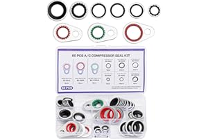 60pcs A/C System Compressor Gasket Seals, Premium Stainless Steel and Nitrile Rubber A/C O Ring Kit Car AC Compressor O-Ring 