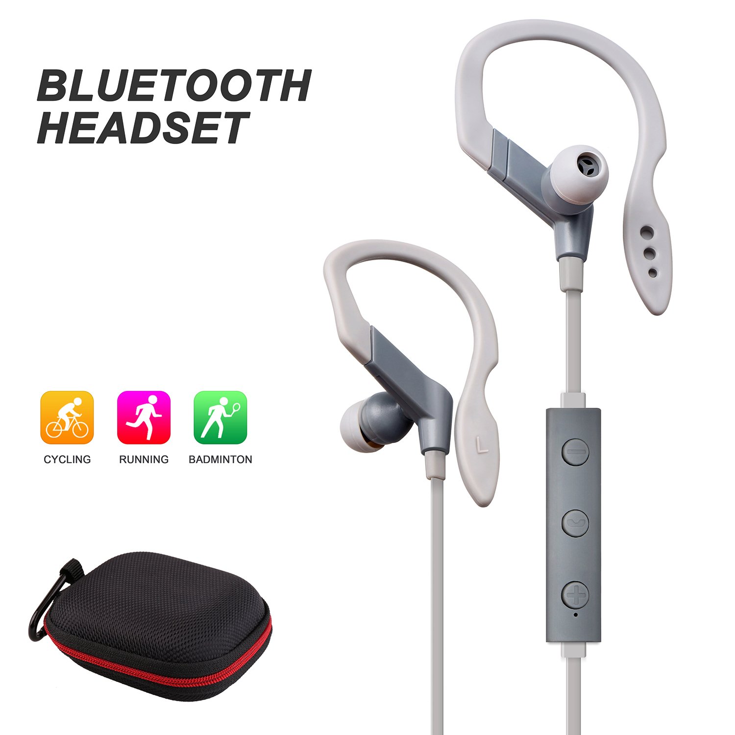 Quntis® Bluetooth Headphones Sports Headset Earphones In-Ear Sound Insulation for Sports, Running, Driving, Converting, Mountaineering, for iPhone 7 Plus 7 6s 6s Plus 6 6 Plus SE 5 5c 5s, Samsung Galaxy S6 Edge S6, Android Phones, Bluetooth Smart TV, etc. (Grey)