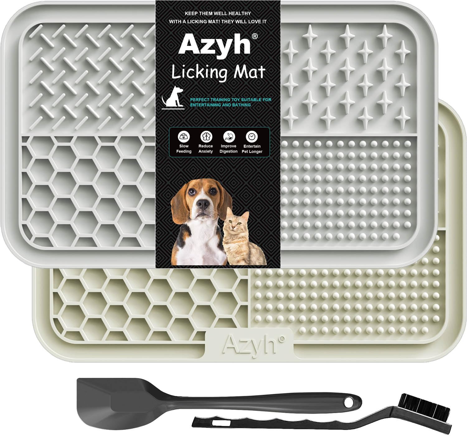 Azyh Licking Mat for Dogs & Cats 2 Pack, Slow Feeder Lick Pat for Large Dogs and Puppies, Anxiety Relief Dog Toys Feeding Mat for Butter Yogurt Peanut, Pets Bathing Grooming Training Mat