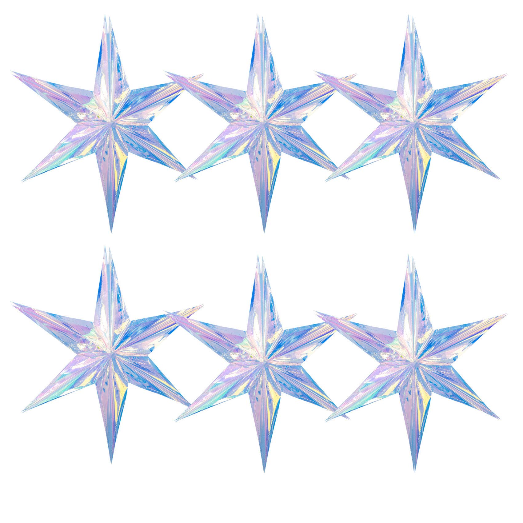Iridescent Ornament Star Hanging Decorations, 6 Pack 15.74 In hexagon star, Clear Foil Decorative Folding Rainbow Shine Party Ornaments for Bridal Shower Wedding Birthday Frozen Theme Party Decoration