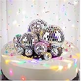Disco Ball Cake Toppers, 1970s Mini Silver Ball Decorations 12 Pcs Disco Party Decorations for 70s Themed Cake Toppers for Bi
