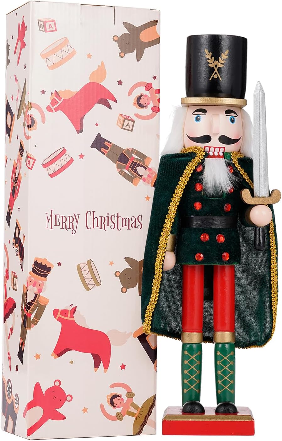 Nutcrackers - COMBIUBIU 14.8 inch Christmas Decorations Nutcracker Ornaments,Wooden Nutcracker Figures, Festive Collectible Nutcracker Gift for Winter Table Desktop Fireplace Decorations (Sword)