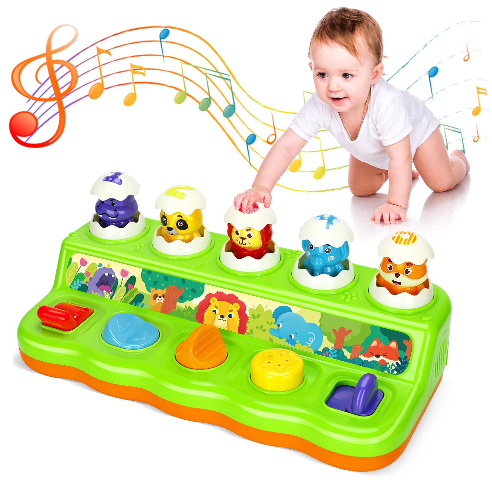 Duchong Toys for 1 Year Old Boys Girls, Interactive Pop up Toy with Music & Light, Early Learning Musical Toys for Toddlers 1-3, Birthday Gifts for Babys Infants 6-9-12-18 Months