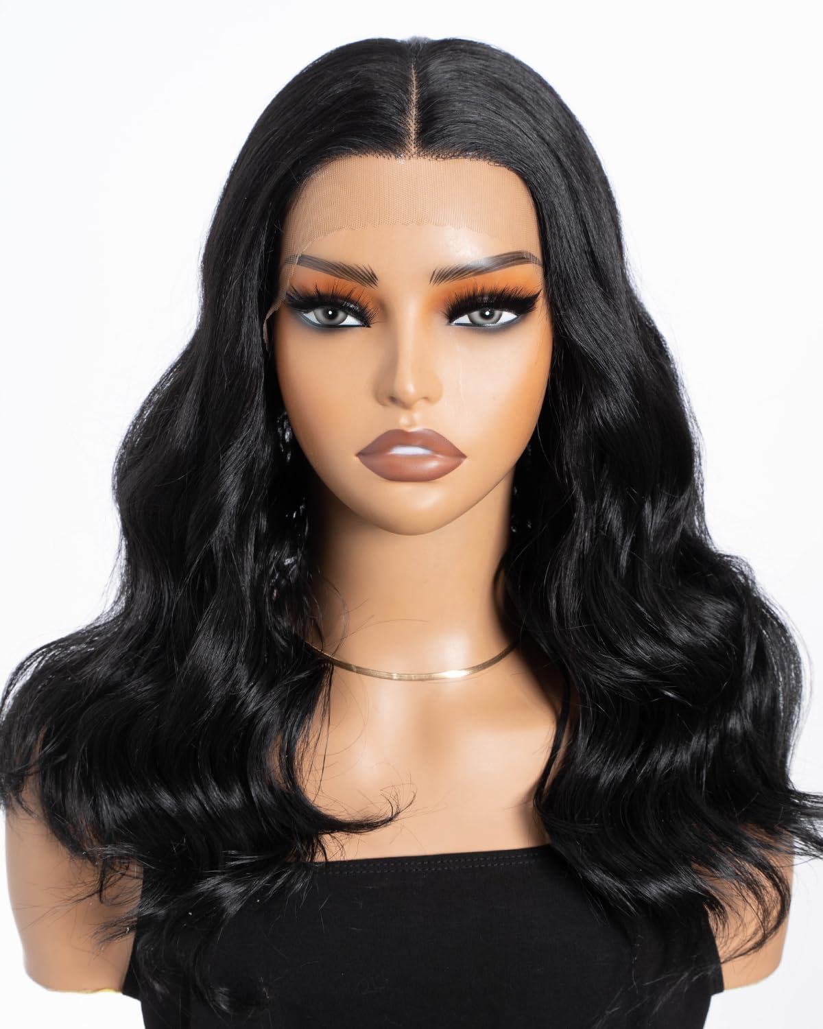 Style Icon Short Lace Front Wigs 17 Inches Loose Curly Synthetic Wigs For Women Heat Resistant Fibre (1B)