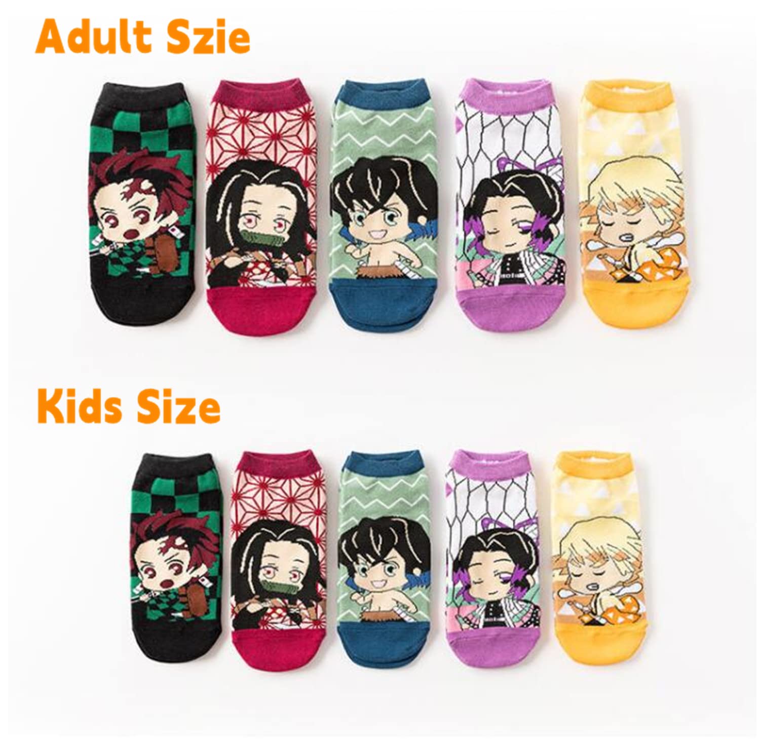 Groydbna Adult Kids Socks 5 Pairs Anime Cosplay Casual Cotton Anklet Socks