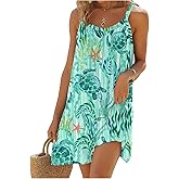 SHENHE Women's Summer Spaghetti Strap Flowy Short Sundress Ocean Travel Beach Vacation Dress