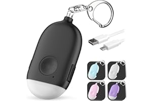 Personal Alarm Keychain for Women Self Defense - USB Rechargeable 130 dB Loud Safety Siren Whistle with LED Light – Panic Button or Pull Pin Alert Device Key Chain by WETEN (Black)