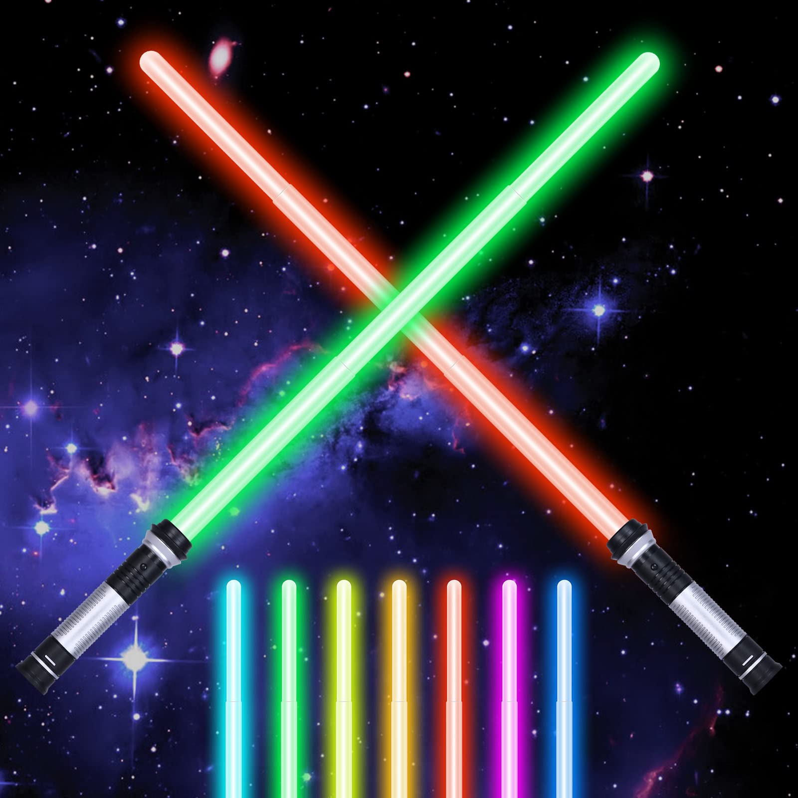 AYESY Star Wars Lightsaber,2 Pack Light Up Saber with Sound, 7 Colors Retractable Lightsaber,LED Light Saber Sword Toys for Boys Kids Gift Halloween Dress Up Parties, Xmas Gift