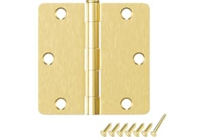 HOSOM 6 Pack Door Hinges Brushed Brass 3.5 Inch with 1/4" Radius Corners Rounded Satin Brass Interior Door Hinges 3 1/2" Gold Door Hinge for Door Heavy Duty Door Hardware