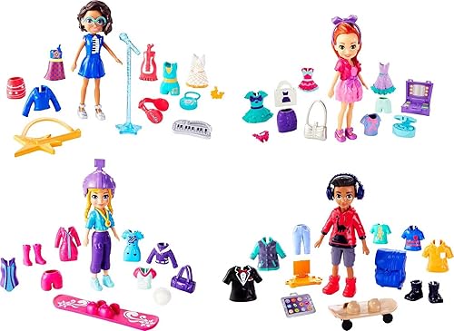 Polly Pocket Travel Toy Playset with Four (3-inch) Dolls and 40+
