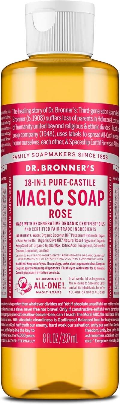 Dr. Bronner's Rose Pure Castile Liquid Soap 237ml Organic Oils