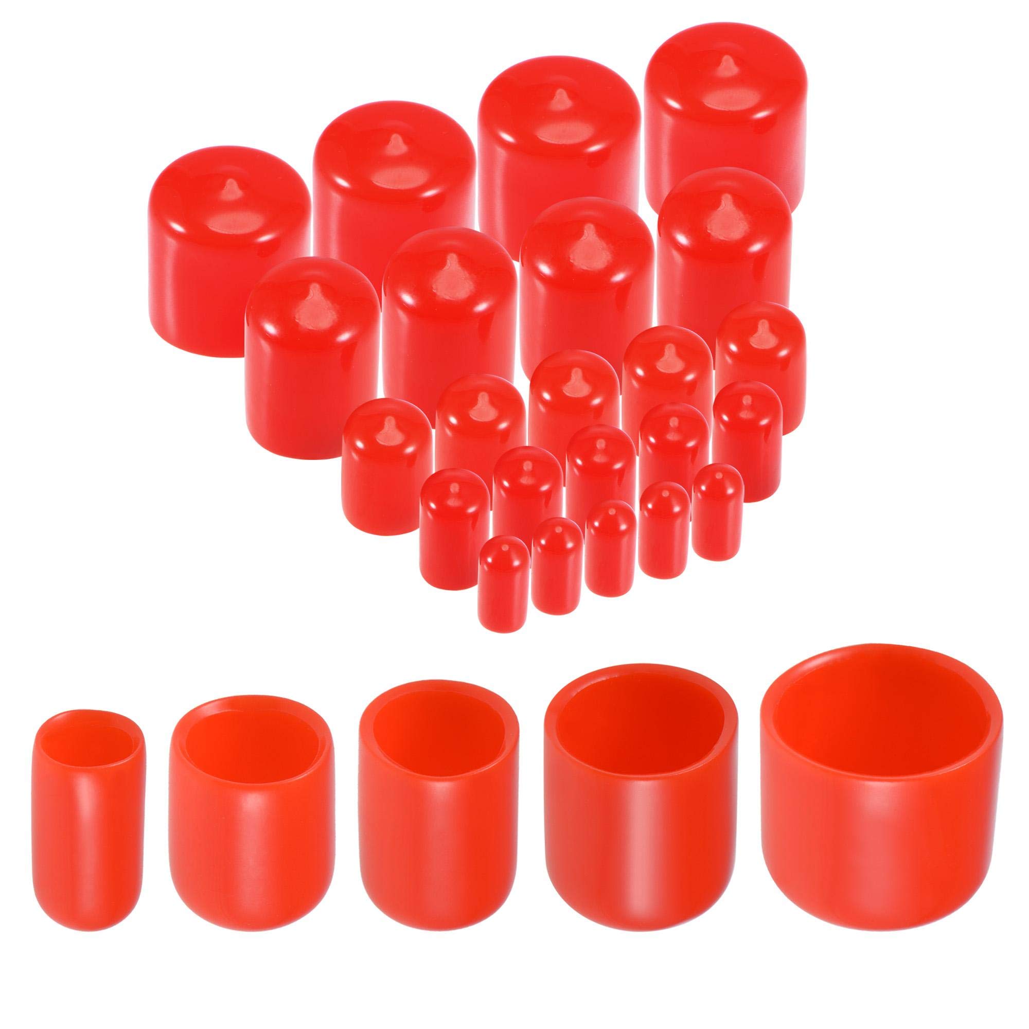 sourcing map 25pcs Round Rubber End Caps Protective Caps 6mm 9mm 12mm 19mm 22mm Red Vinyl Cover Screw Thread Protectors Assortment for Metal Tubing, Screw, Bolt