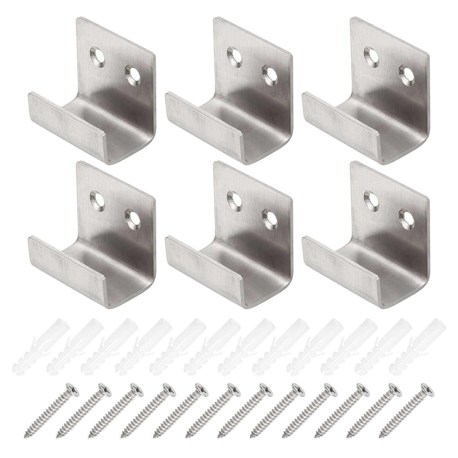 PATIKIL Tile Hanger Bracket 1.38x0.98x0.8, 6 Set U Wall Mounted Mirror Clips Fasteners Stainless Steel Metal Mirror Holder Kit XL Size with Screw for Large Mirror Silver Tone