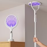 Nymrix Electric Fly Swatter Racket with Rotating Head &amp; Telescopic Handle | 2-in-1 Bug Zapper, 4100V Rechargeable Mosquito Killer with 2600 mAh Battery for Indoor &amp; Outdoor Use (White, 1 Pack)