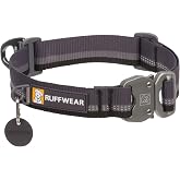 Ruffwear, Top Rope Dog Collar, Metal Buckle, Basalt Gray, 14"-20" | Premium Secure Stainless Steel Talon Buckle, Reflective, Adjustable Tubelok Webbing, Aluminum V-Ring &amp; ID Tag Silencer