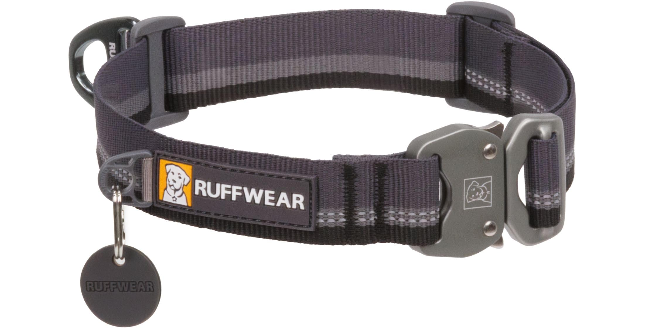 Ruffwear Top Rope Small Dog Collar, Reflective Pet Dog Collar with Aluminum V-ring Dog Lead Attachment & Metal Buckle, Comfortable & Strong Webbing for Dog Walking, Size S (28-30cm), Basalt Grey