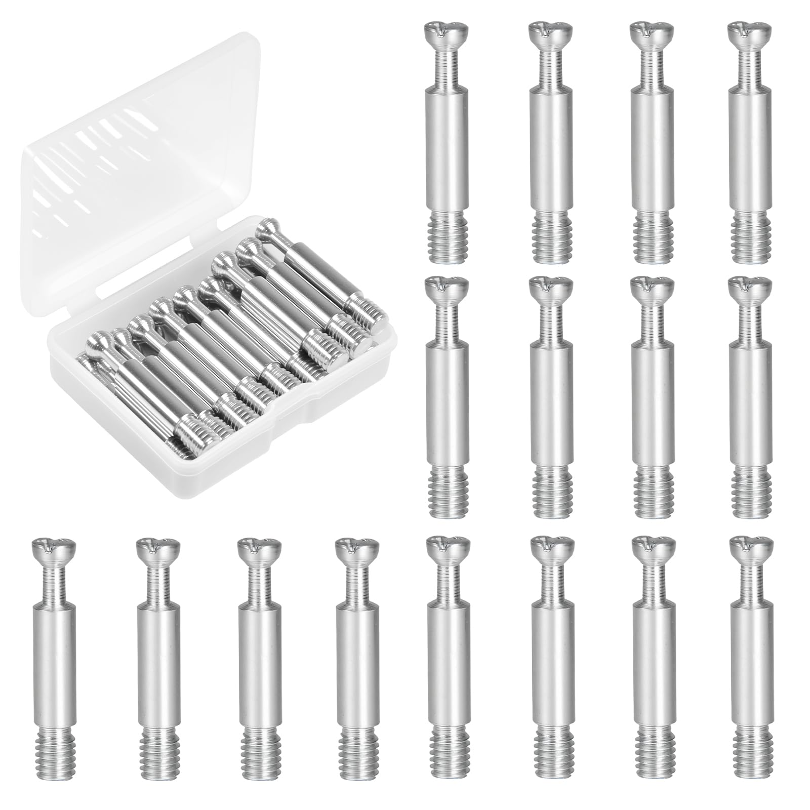 Photo 1 of 16Pcs 35mm Furniture Connecting Fittings, Galvanized Iron Thread Bolts Dowels Screws, 6mm Thread Dia Metal Dowel Fittings Fasteners for Cabinet Drawer Dresser and Wardrobe Panel Connecting, Silver