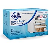 Earth Breeze Fabric Softener Dryer Sheets Fragrance Free (1 Pack) | Hypoallergenic, No Harsh Chemicals, Safe Ingredients &ndash; Soft Clothes &ndash; Static Cling &amp; Wrinkle Reducer &ndash; Gentle Fabric Care
