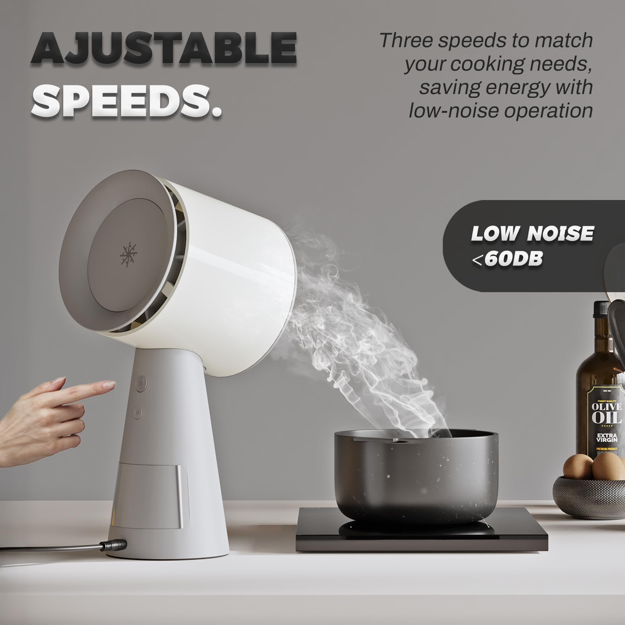 TUCO Portable Range Hood, Desktop Kitchen Exhaust Fan with 3 Speeds, Triple Filter Polymer, Aluminum & Carbon, Low Noise, Oil Collection Cup, Smoke Air Purifier for Indoor BBQ (Grey)