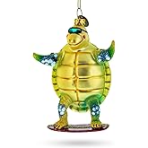 Cool Turtle Surfing Blown Glass Christmas Ornament