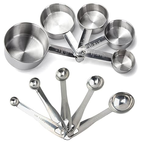 Docik 10 Piece Stainless Steel Measuring Spoons And Cups Set Premium Stackable Teaspoons Tablespoons Measuring Kit For Dry And Liquid Ingredients - 