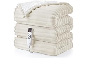 Hansleep Heated Blanket Electrci Blanket Throw, Heating Blanket with 9 Heating Levels and 10-Hour Timer Auto Shut Off, Washable Soft Warm Winter Blanket, 50 x 60 Inches, Beige