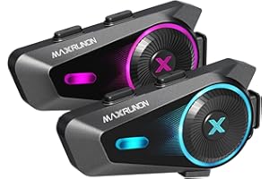 MAXRUNON D10 Motorcycle Bluetooth Headset, 4-Rider Intercom, Helmet Communication System, V5.4, ENC Noise Cancelling, AI Voic